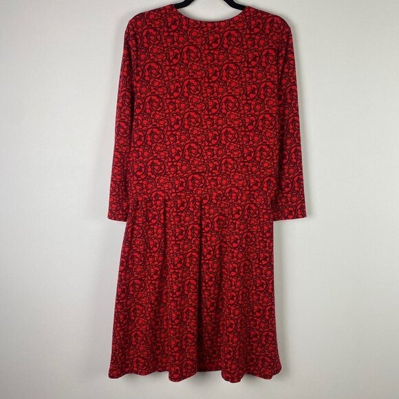 Lands End Fit Flare Dress Faux Wrap 3/4 Sleeves Knee Length Red Size 18 - Picture 6 of 10